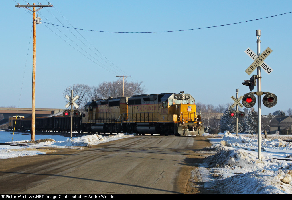 UP 1362 crossing Read Rd. on its way out of the yard